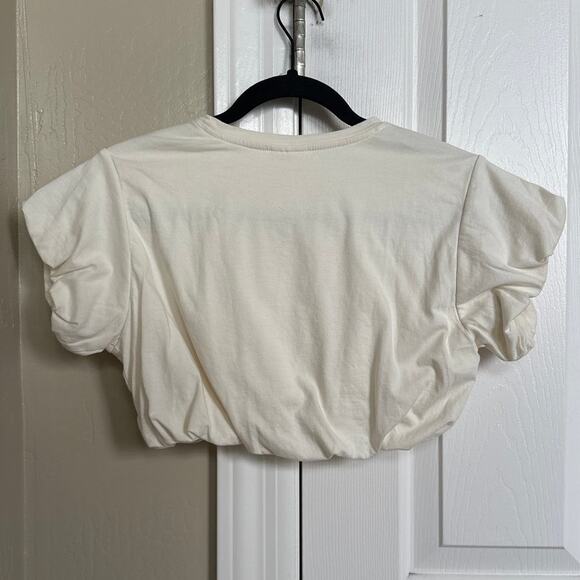 Seed Heritage Cream Cropped Bubble Hem Top Small - Picture 3 of 6